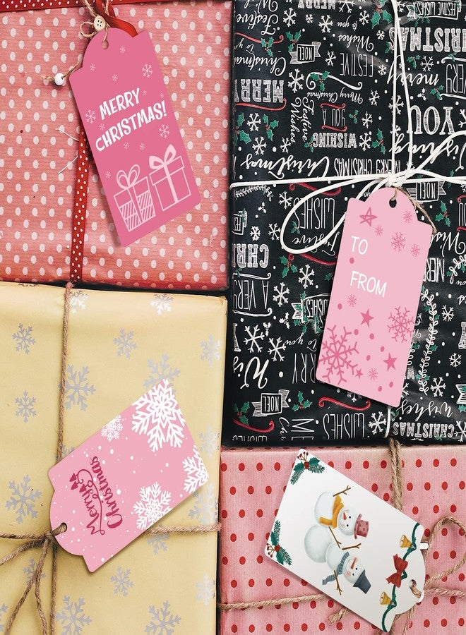 Lincia 120 Pcs Pink Christmas Tag Winter Paper Gift Tags Christmas Hanging Tags Labels with String for Holiday Party Wrapping Xmas Decor, 10 Styles(Fresh Style) - Image 5
